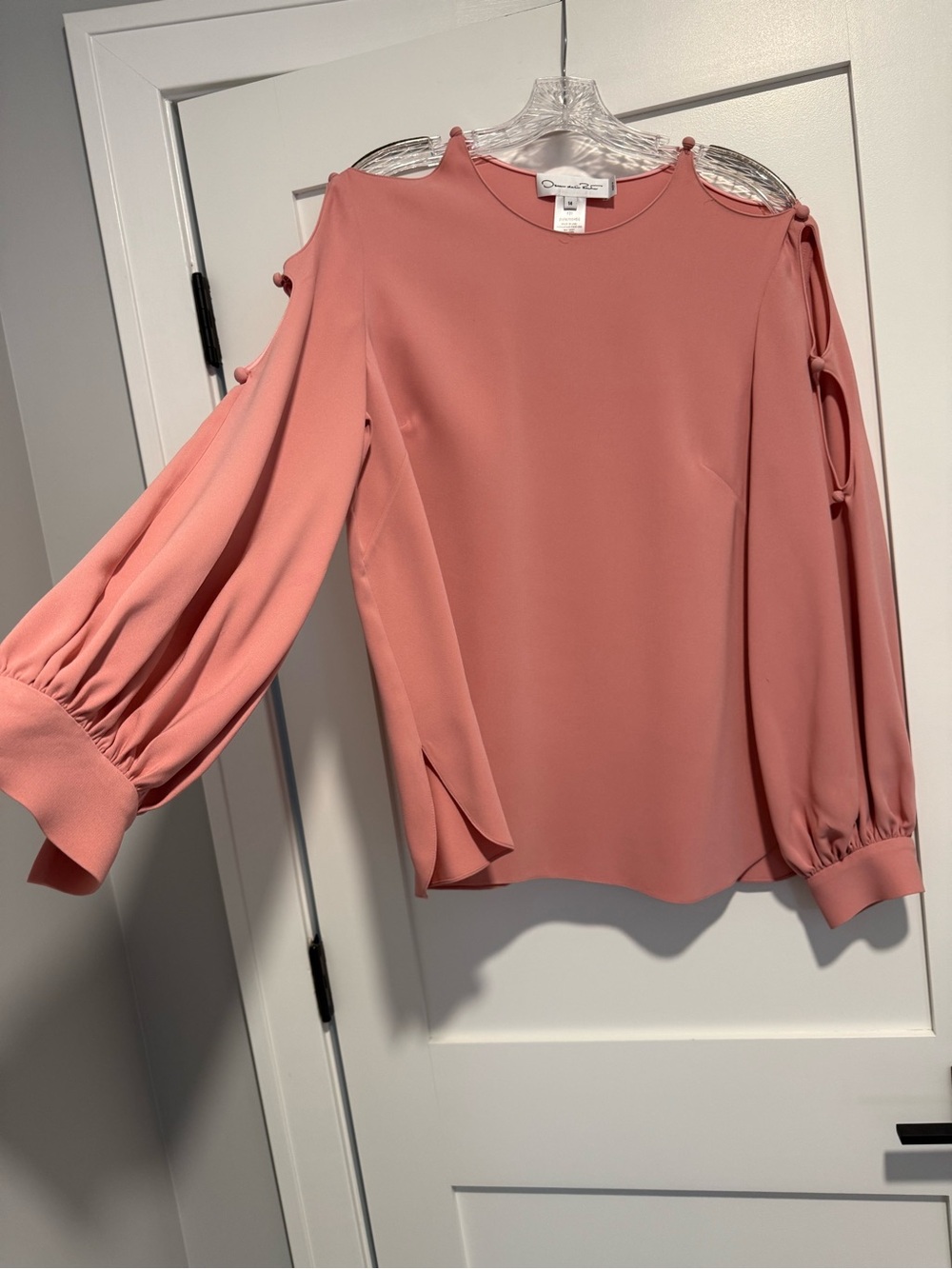 Oscar De La Renta Pink Keyhole Balloon Sleeve Blouse Size:14